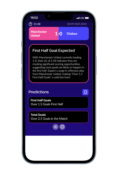OddsWiki mobile app showing live betting predictions